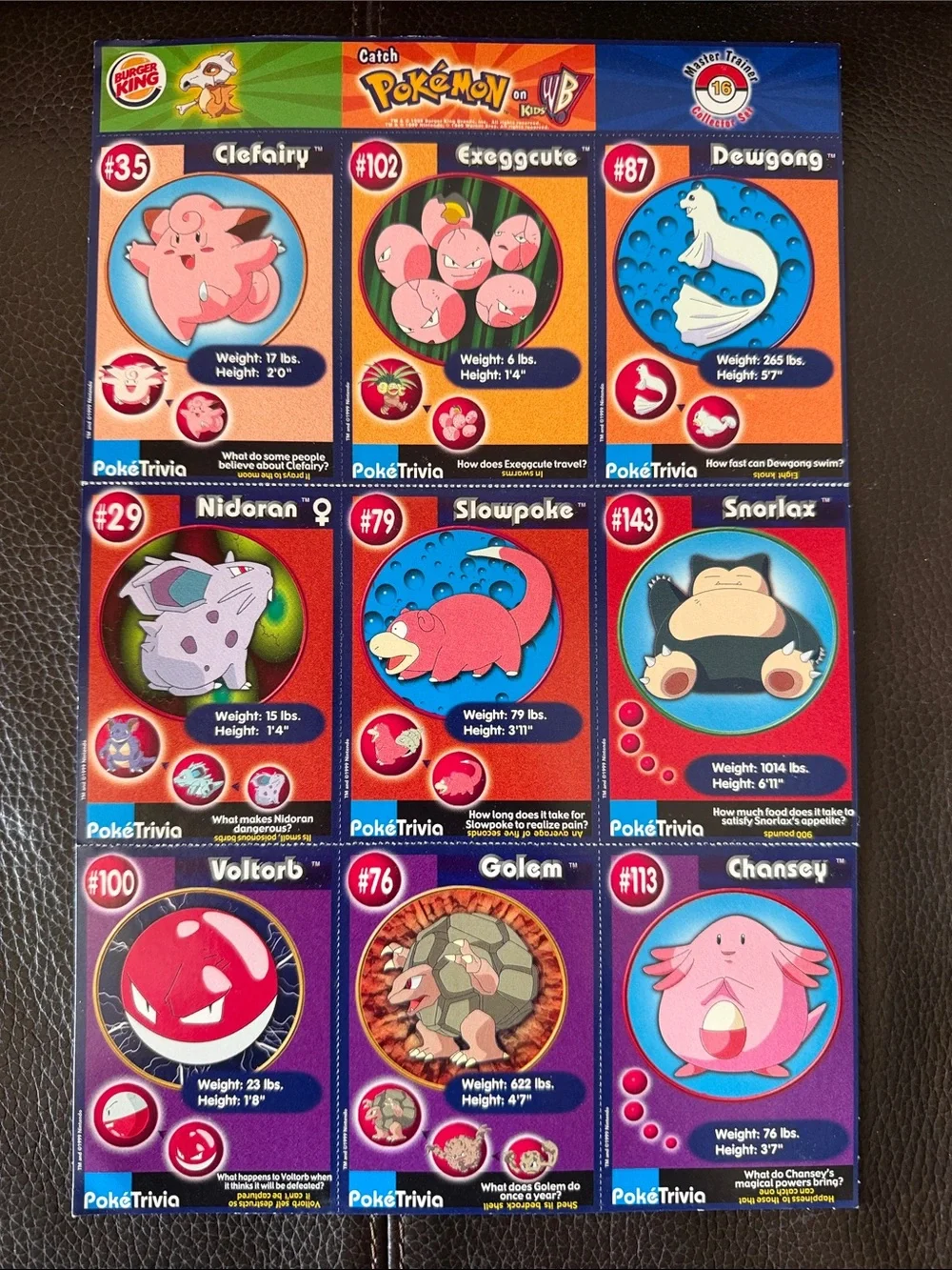Vintage 1999 Pokémon Burger King Master Trainer Collector Set Uncut - 9 Cards